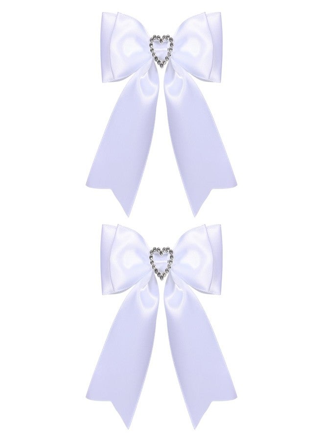 LSVOZ White Hair Bow Clips Satin Bowknot Hair Clips Sweet Heart Rhinestones Ribbon Hairpins for Girls - Image 1